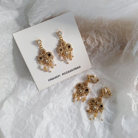 💙 Bobo Tassel Drop Earrings Charm Stone - Picture 2 of 11